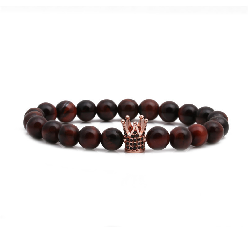 Hot Selling White Pine Tiger Eye Micro-inlaid Zircon Crown Copper Beads Beaded Diy Bracelet Wholesale Nihaojewelry display picture 4