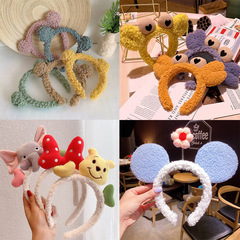 韓版小熊羊毛絨發箍頭飾洗臉化妝女動物純色發箍頭箍網紅同款批發