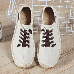 Personalized Lazy Canvas Shoes Crooked Head Straw Woven Hemp Rope Shoes Men's Linen Fisherman Shoes Hand-stitched Old Beijing Cloth Shoes for Men