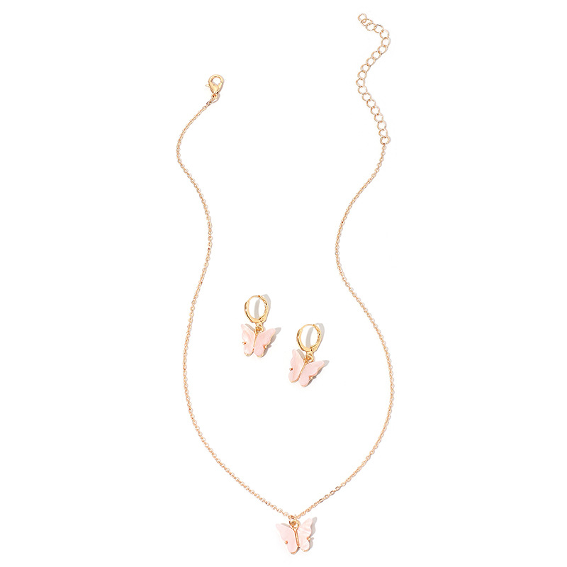 10g Weight Necklace Classification Wedding, Travel Occasion Alloy Material Circle Pattern Women'S Gender Pink, Purple, Green, Yellow Color Girls Fashion Butterfly Pendant Sen Earrings Clavicle Chain Super Fairy Earring Necklace 12