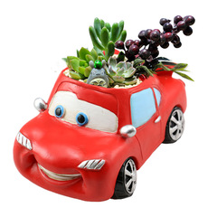 Zakka cartoon retro car model planter creative desktop pot succulent plant resin planter pot decoration