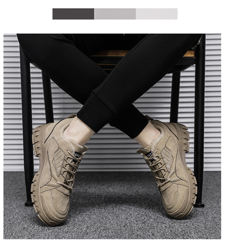 Chaussures basses décontractées en coton pour hommes, chaudes et en velours d'automne et d'hiver, travaux de chantier de sport, bottes Martin imperméables,_voghion.com