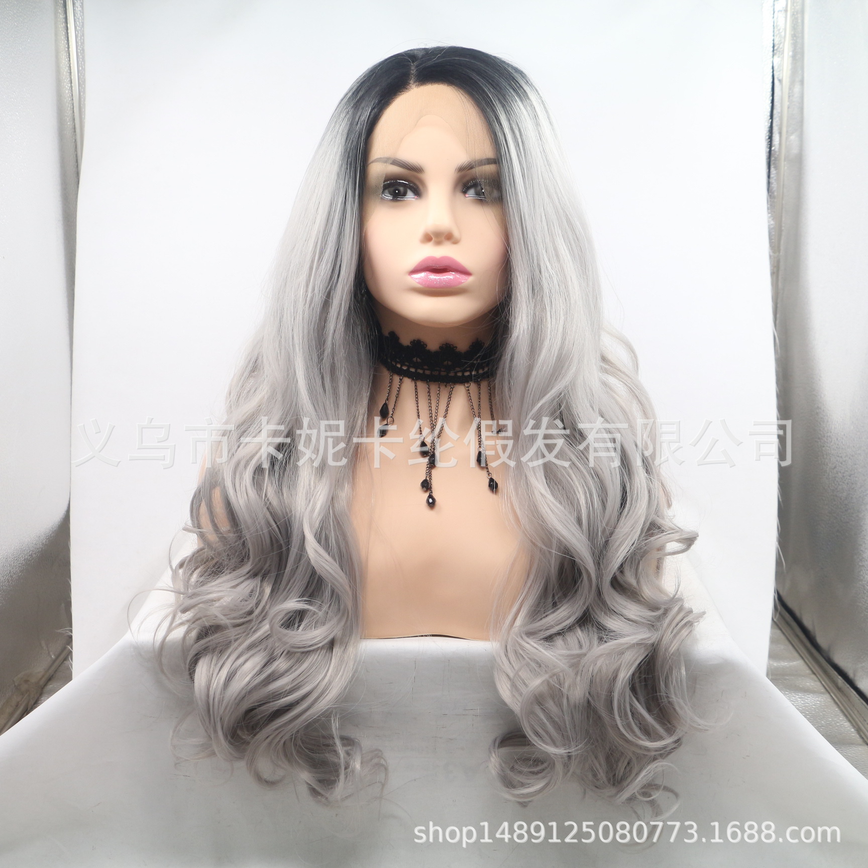 Peluca de encaje frontal de color mixto para mujer de pelo largo y rizado de moda europea y americana