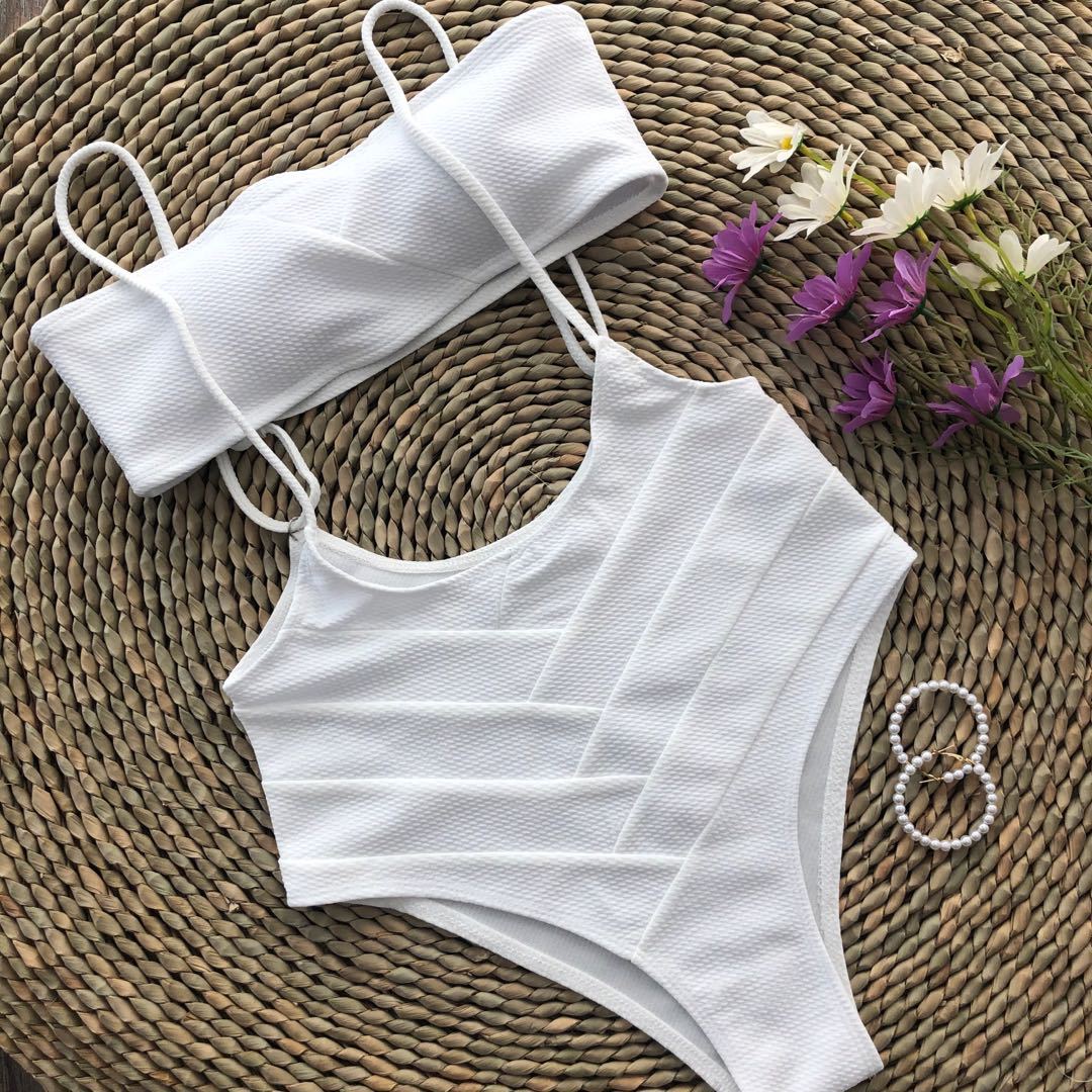 hot new lotus strap solid color bikini high waist sexy split swimsuit NSZO2931