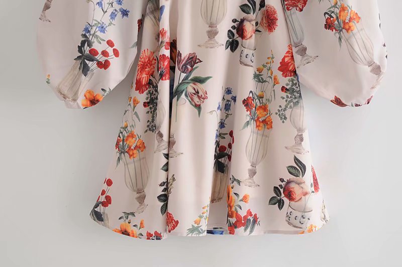 Fall Retro Printed Long Sleeve Wrap Dress NSAM6730