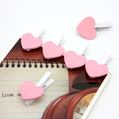 flower Card Holder wooden  colour zakka love Clamp Peach heart-shaped Wooden clip photo Photo wall