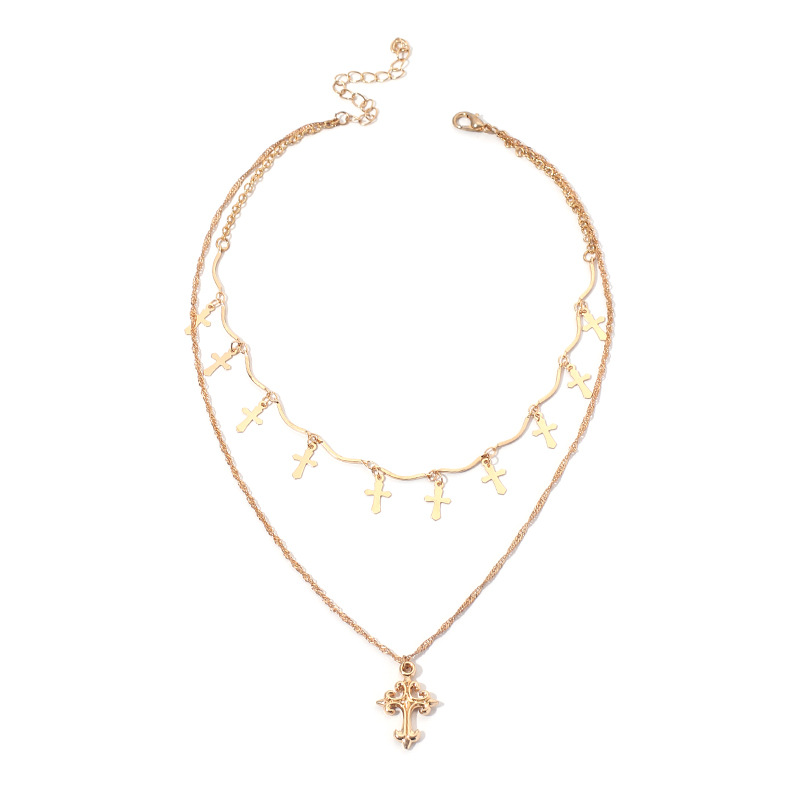 Multi-layer Cross Pendant Necklace Popular Fashion Retro Belief Clavicle Chain display picture 9