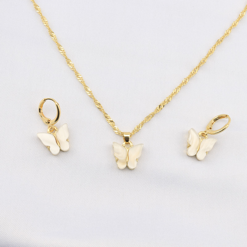 Butterfly Pattern Women'S Gender Simple Style Butterfly Arylic Alloy Women'S Earrings Necklace