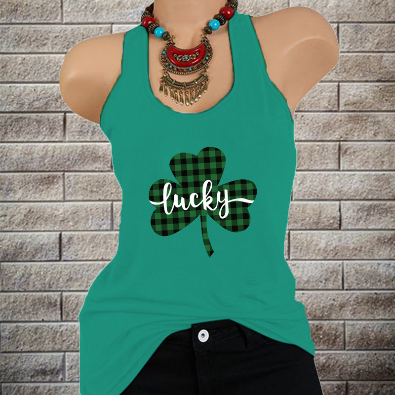 2020Wish St. Patrick's New Lucky Clover Pattern Pullover Loose Vest