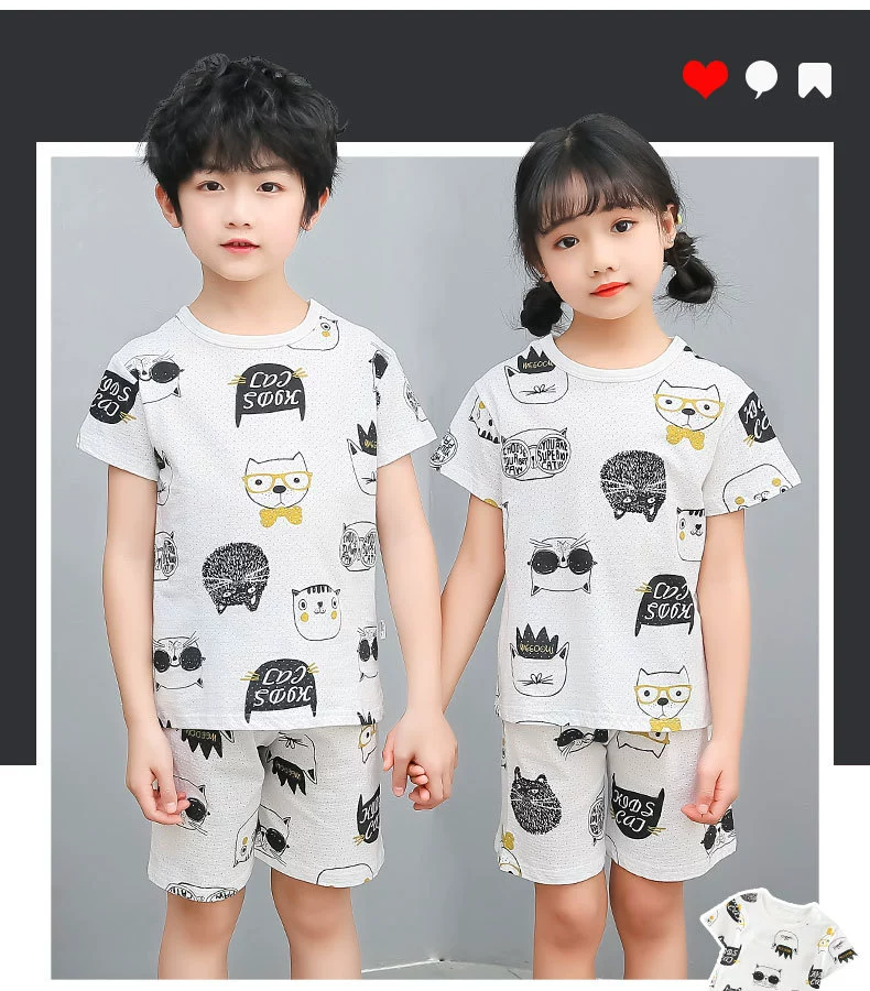 classic children's nightgown Summer Kids Pajamas Baby Girls Boys Shirt+Shorts 2pcs/set Cotton Mesh Breathable Homewear Sets Children Cartoon Nightwear Suit children's pajamas bulk