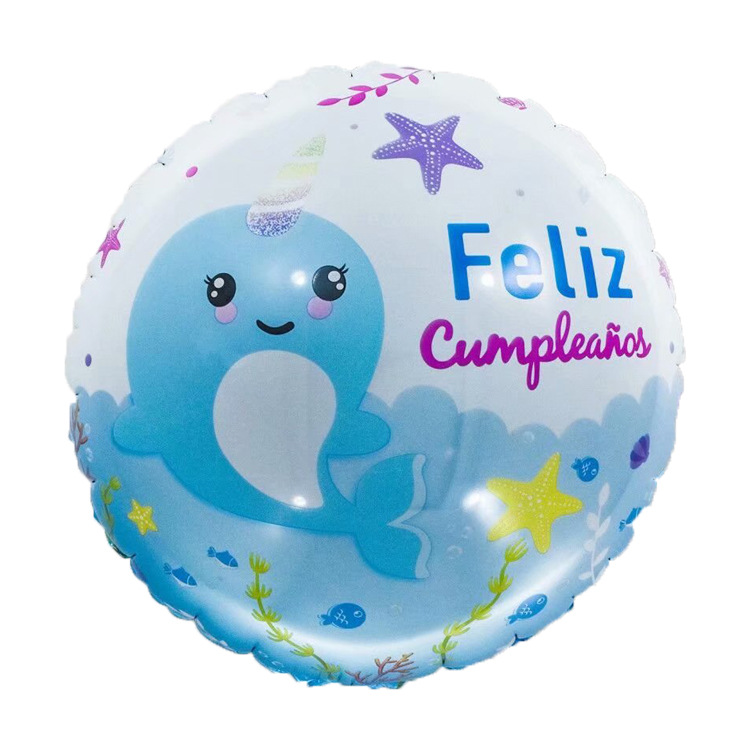 18寸圆形西语独角鲸生日蓝色
