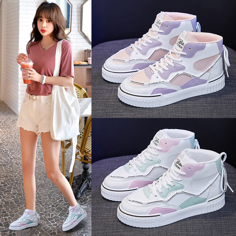 High-top white shoes female 2021 spring...