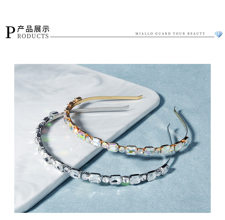 Korea Simple Ab Color Diamond Pressure Hair Hoop Personality Square Rhinestone Face Wash Headband Nihaojewelry Wholesale display picture 3