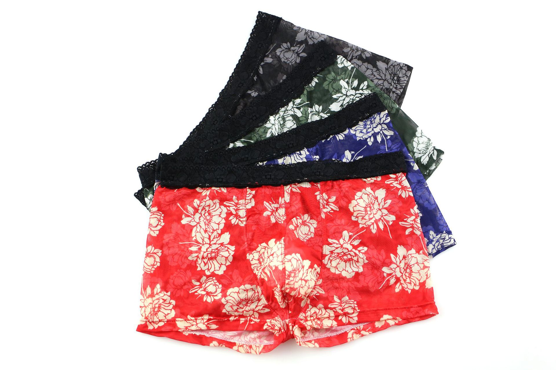 Universal hombres ropa interior boxeadores impreso transparente encaje transpirable ropa interior U convexo transpirable floral ropa interior