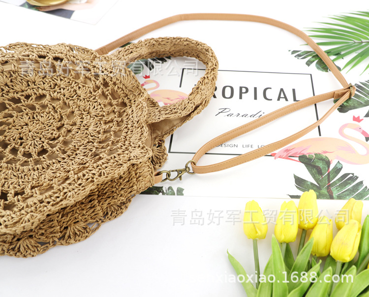 Manufacturer Ins New Round Flower Paper String Straw Bag Shoulder Hand-carrying Knitting Casual Women's Bag Beach Bag display picture 7