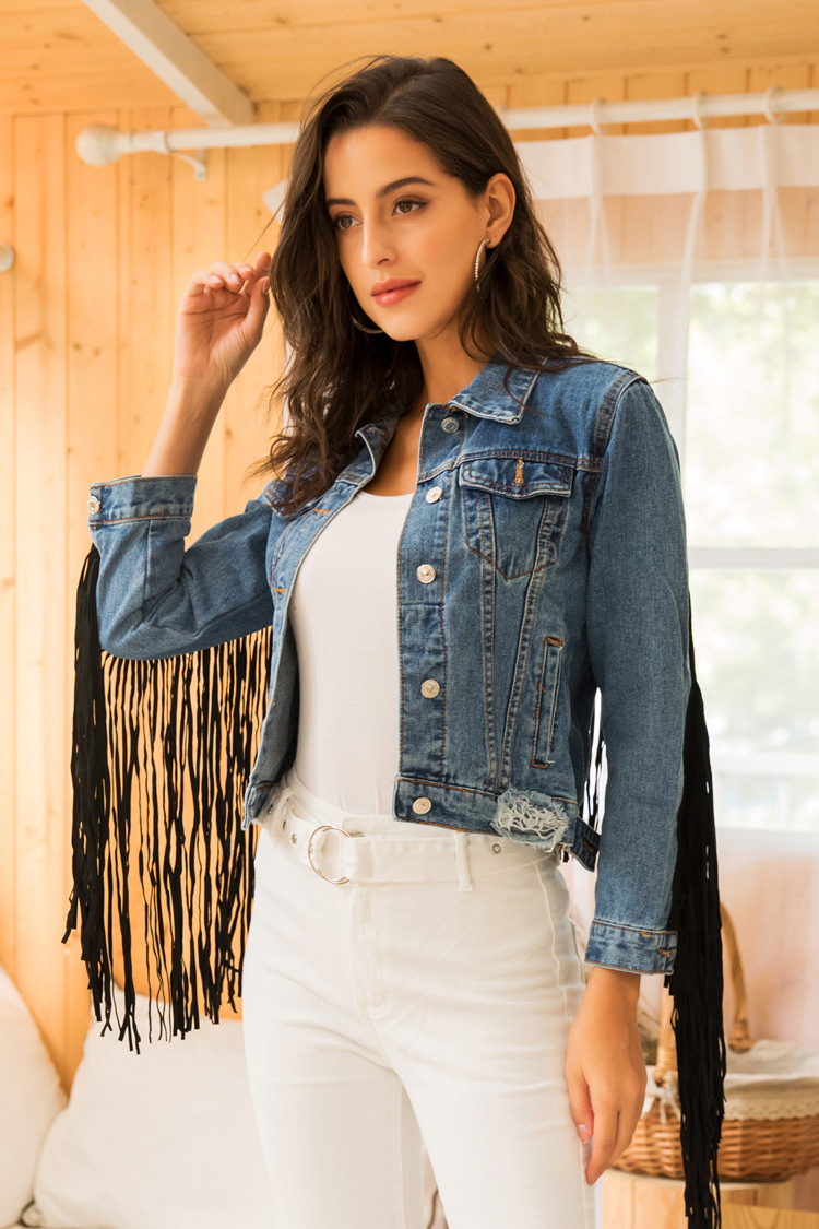 spring and autumn fringed denim jacket NSSY9135