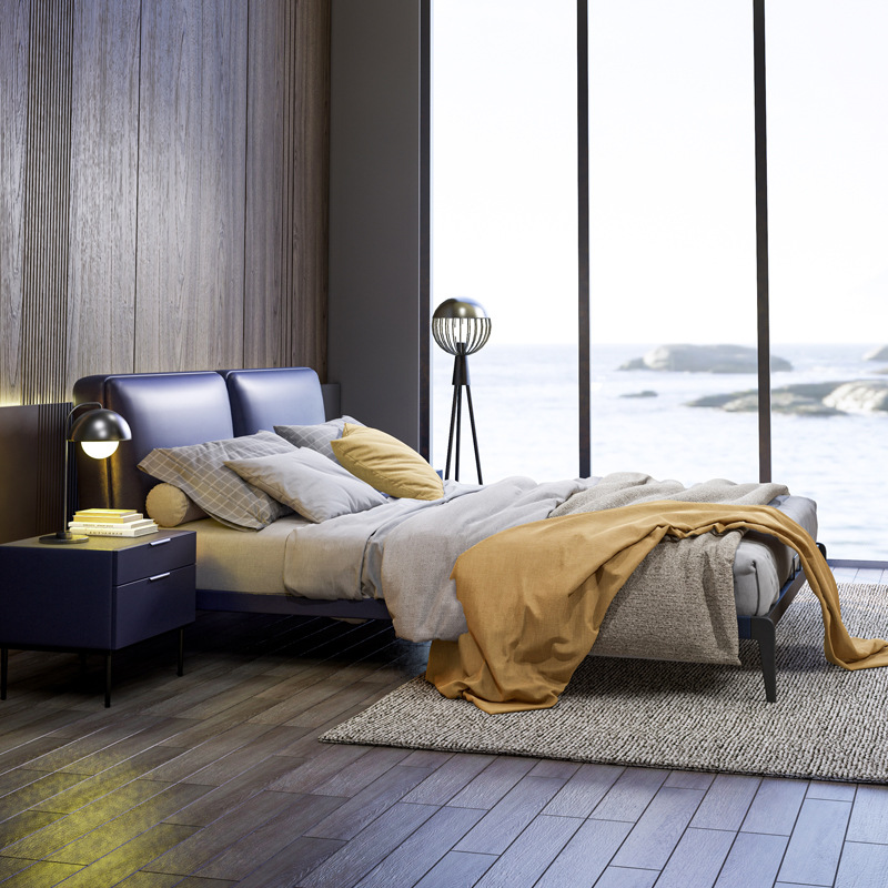 Yihaixuan dormitorio cama doble moderno minimalista 1,8 m italiano minimalista importado primera capa de piel de vaca dormitorio principal cama suave