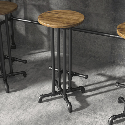 Creative water pipe solid wood table and chair set industrial style small bar counter bar counter milk tea shop wall-mounted high-leg narrow table