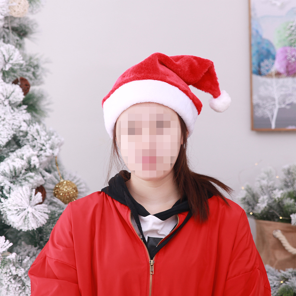 圣诞节装饰用品 高档圣诞短毛绒帽 圣诞用品成人圣诞帽子聚会装扮