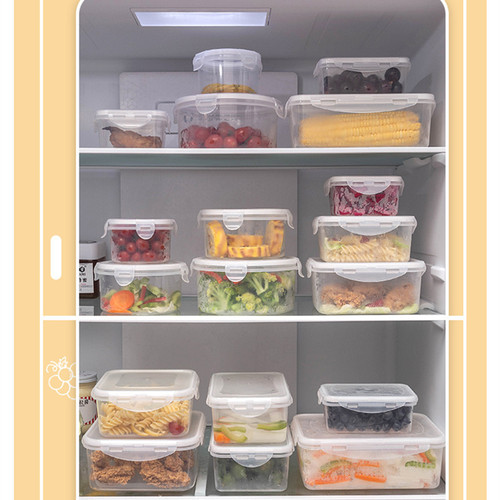 Rectangular refrigerator crisper set plastic transparent fruit and vegetable storage box sealed bento lunch box