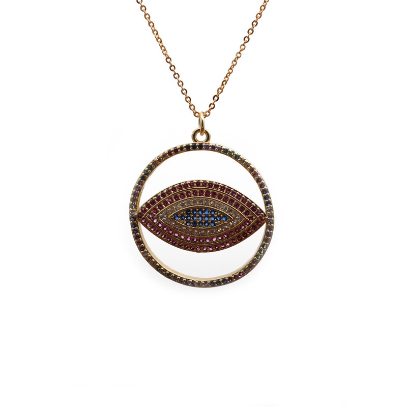 Micro-inlaid Zircon Demon Eye Pendant Necklace display picture 4