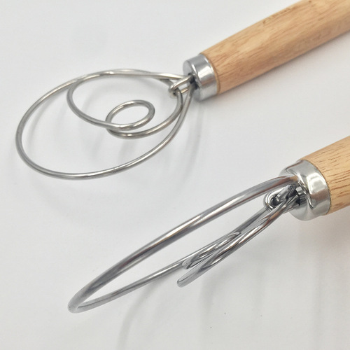 Manufacturer wholesale stainless steel flour mixing oak handle egg beater single and double coil flour beater