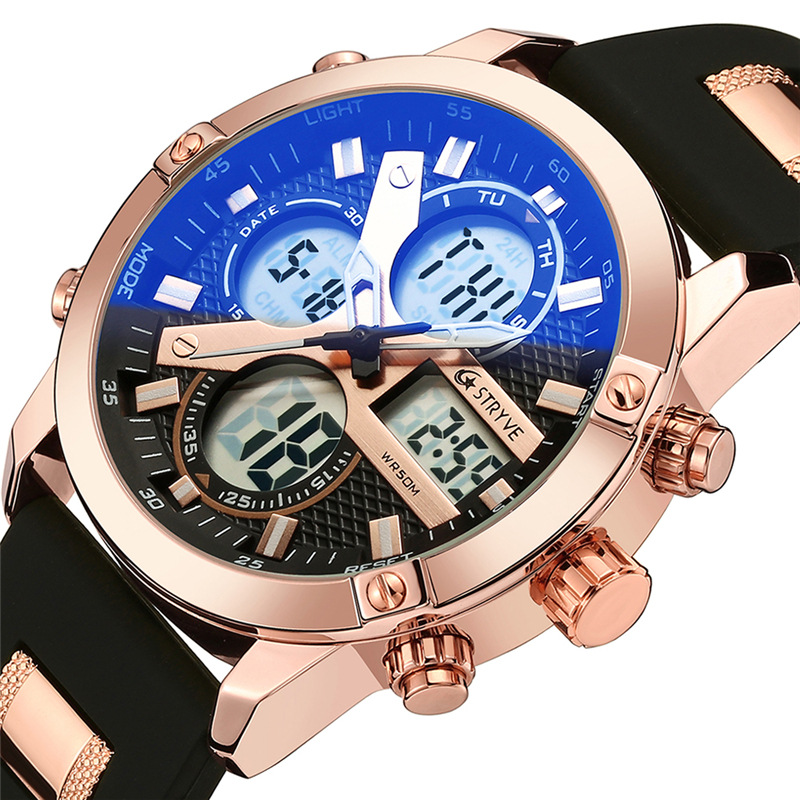 STRYVE hombres multi-función Deportes impermeable reloj electrónico Calendario de cuarzo reloj de cuarzo luminoso S8021