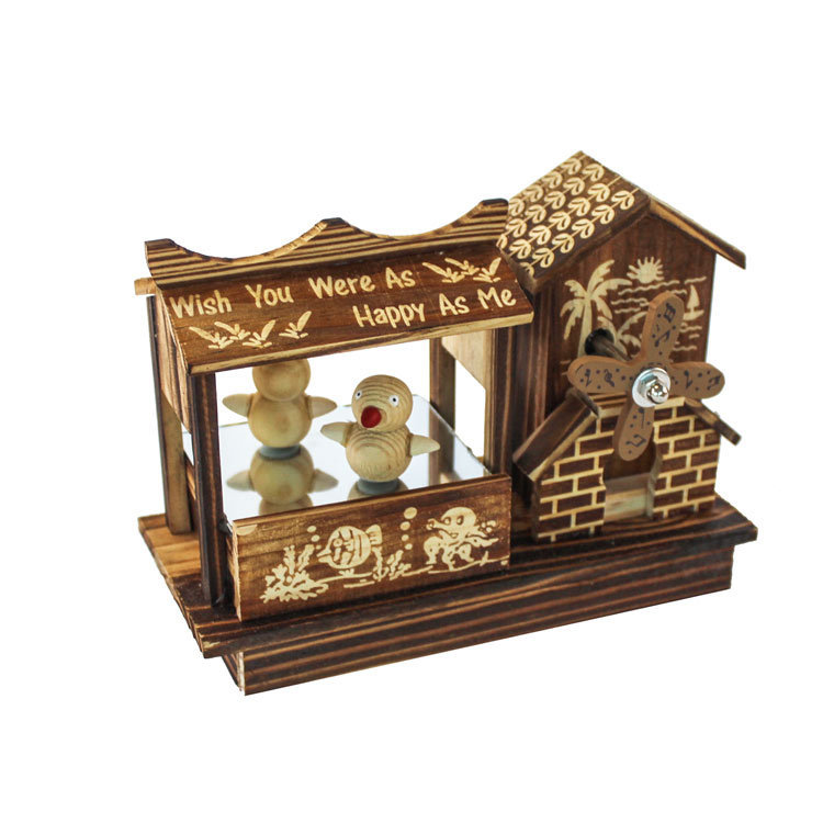 厂家直销木制小鸟跳舞音乐盒风车创意木质家居工艺品八音盒摆件