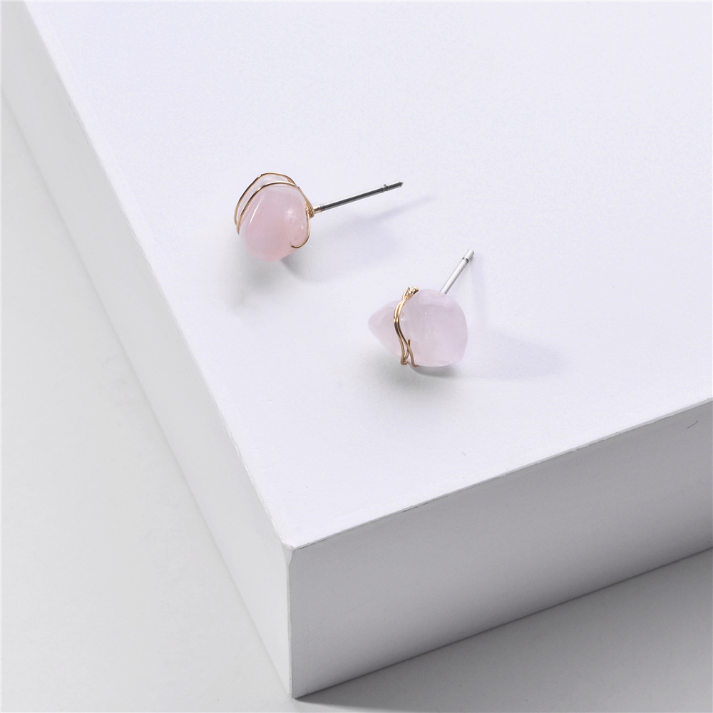 Fashion Big Jewelry Natural Stone Winding Copper Wire Small Stone Mini Earrings Wholesale Nihaojewelry display picture 1