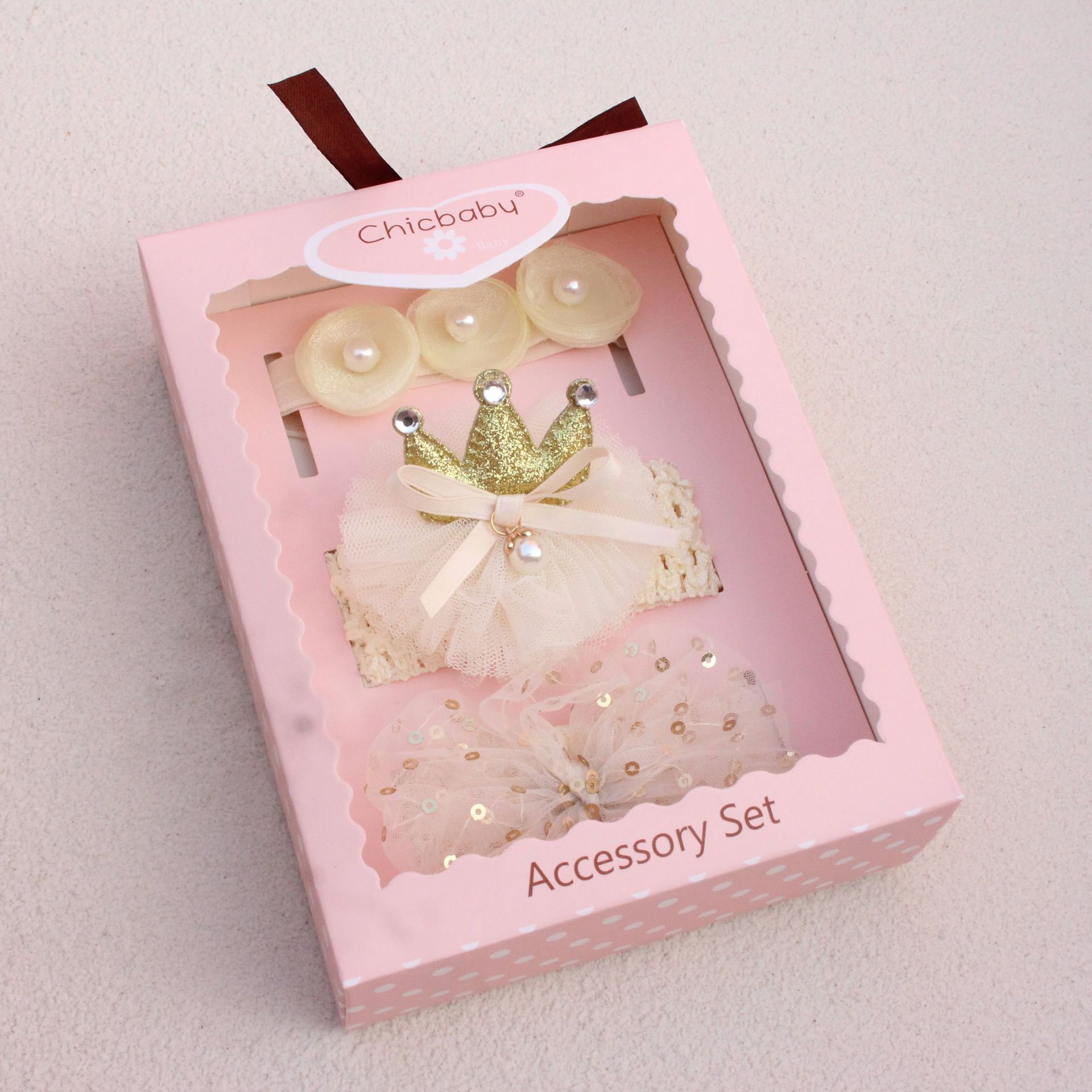 金色皇冠三圆纱发带套装