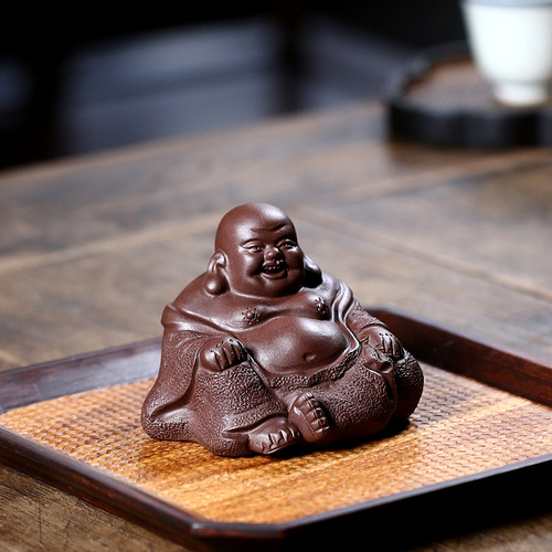Yixing fully handmade purple sand tea pet figure Buddha statue sculpture crafts Maitreya Buddha home tea table decorations can be raised