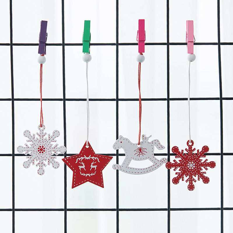 Navidad copo de nieve colgante de estrella de cinco puntas caja set 12 piezas pony colgante de árbol de Navidad decoración blanca roja