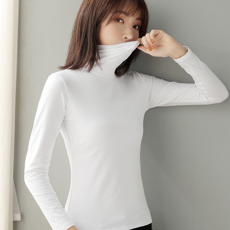 Women's Autumn and Winter Cotton Long-sleeved Women's Base Shirt Women's Elegant Slim-fit Pile Collar Cotton-padded Coat Women's High Collar Clothes