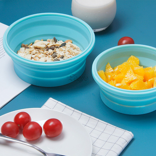 FDA portable folding lunch box, round silicone lunch box, microwave lunch box, retractable refrigerator lunch box