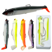 手工饵鱼头钩曲柄钩软鱼饵 2只装T尾仿生路亚开腹拟饵包铅鱼