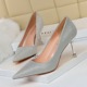 17189 - A1 European and American wind metal with high shining with shallow mouth pointed high heels for women's shoes sexy women's singles party shoes