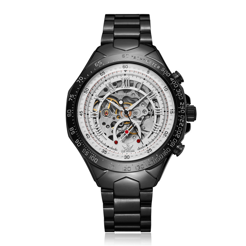 SEWOR correa de acero de moda para hombres reloj mecánico automático reloj mecánico de negocios reloj transparente hueco 768