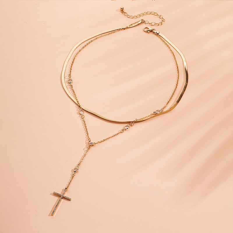 Fashion Simple Necklace  Retro Cross Pendant Double Women's Clavicle Necklace display picture 3