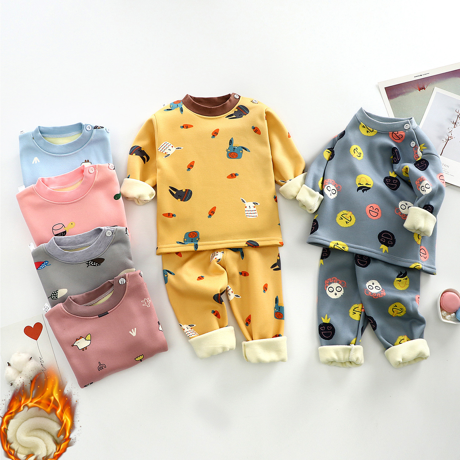 children Thermal Underwear suit Boy girl thickening Plush Thermal Underwear baby baby Long johns Winter clothes