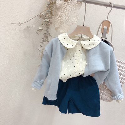 2020 new pattern Sweet temperament girl sweater Solid T-shirts Single breasted Pearl clasp sweater Cardigan