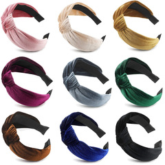 2022 new solid color gold velvet knotted headband cross-border women's simple and versatile wide-brimmed hair headband batch