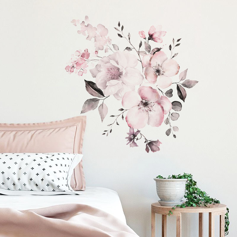 New Wall Sticker 30 Specifications Watercolor Pink Flower Group Home Background Decoration Can Be Removed