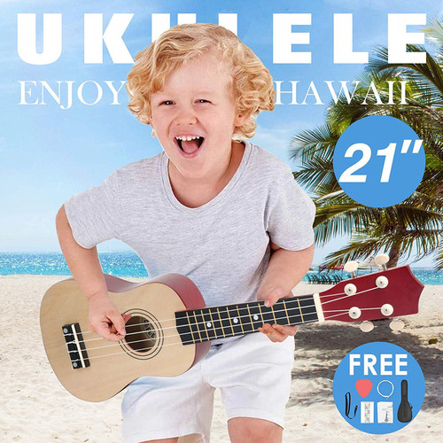 Customized 21-inch Ukulele for Beginners, 4-String Wooden Hawaiian Guitar for Playing