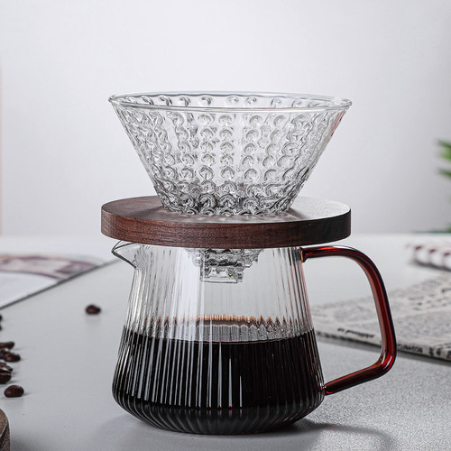 2020 New Vertical Pattern Glass Coffee Pot Glass Hand Brewing Sharing Pot Large Discount