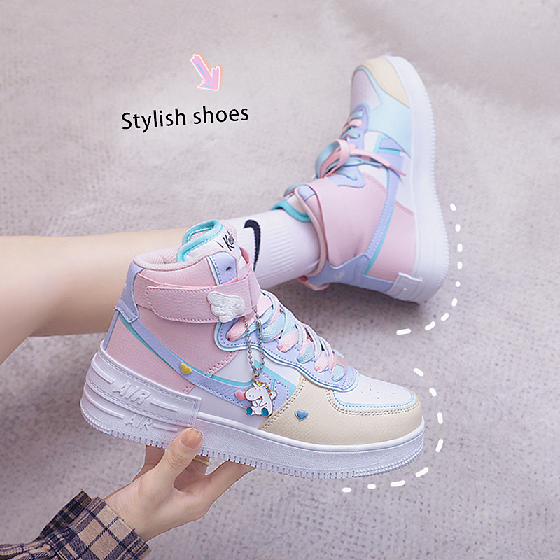 High-top mandarin duck board shoes women...