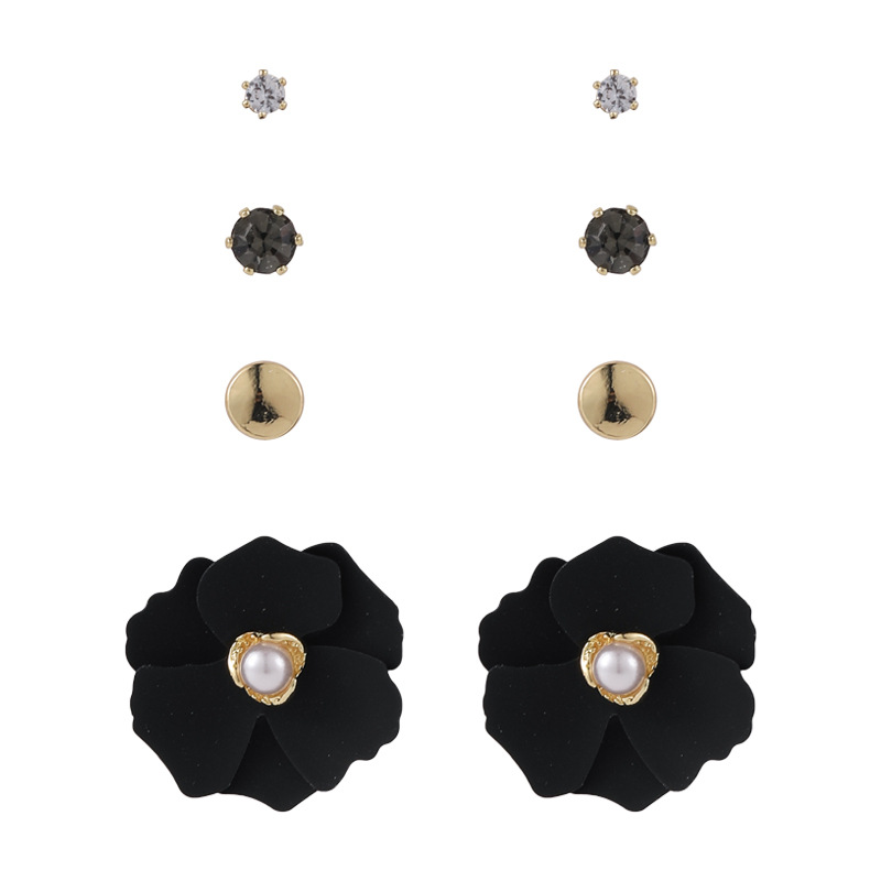 Pierced Bowknot Pearl Rhinestone Flower Simple Earrings Set display picture 5