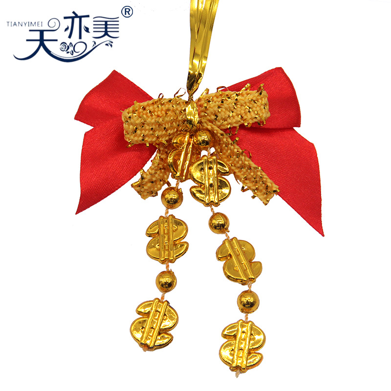 Hermosas cuentas Rojas brillantes decoración de Navidad arco regalo de Navidad colgante Lazo de la cinta