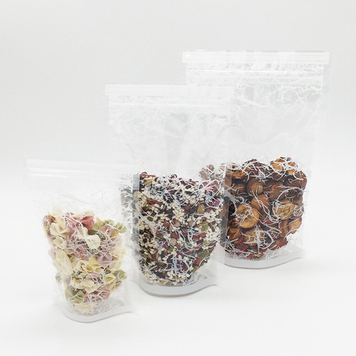 Factory direct sales white pattern transparent self-sealing self-standing bag grain packaging bag scented tea baking sealing bag