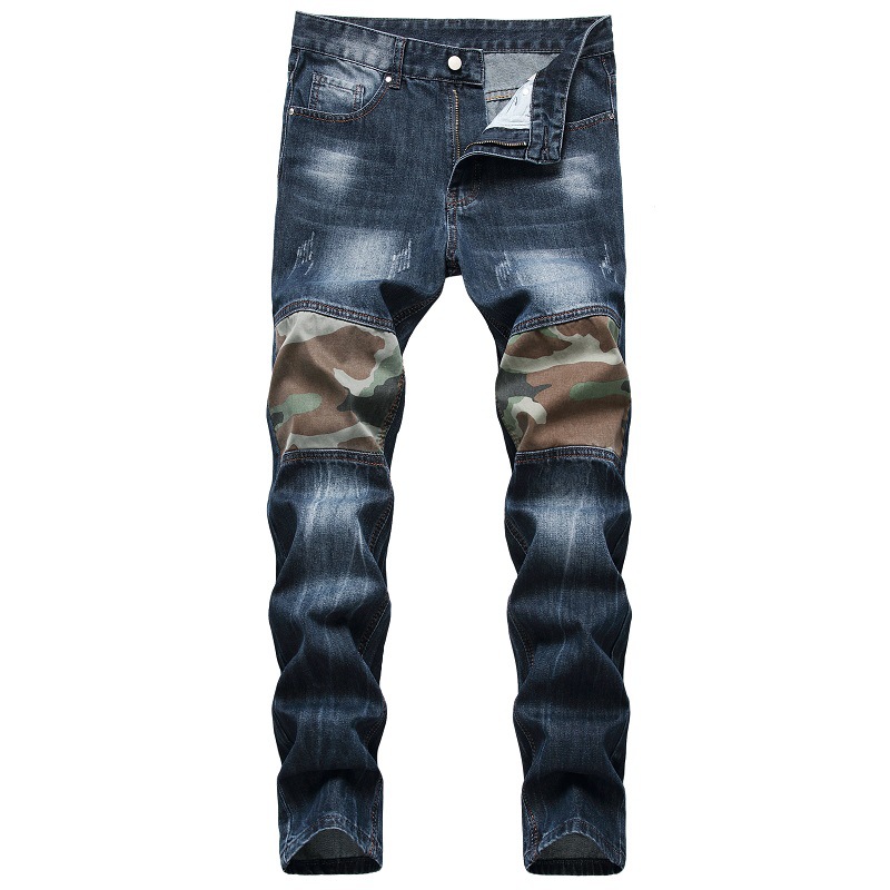 Men's Clothing Distressed Camouflage Patchwork Jeans American Style Trendy And Stylish Supply_viptrois.com