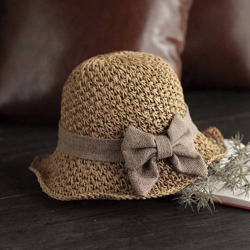 Hat female sun hat grass hat small edge fisherman hat bow Japanese versatile sun hat